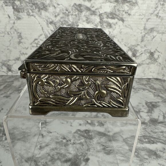 Vintage 1992 Godinger Silver Jewelry Box 9" X 3-7/8" Floral Vine High Relief - Picture 8 of 10